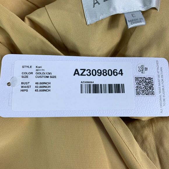 AZAZIE Women Gold Chiffon Tank Maxi Fit & Flare Prom Bridesmaid Dress Sz C Large - Picture 10 of 12